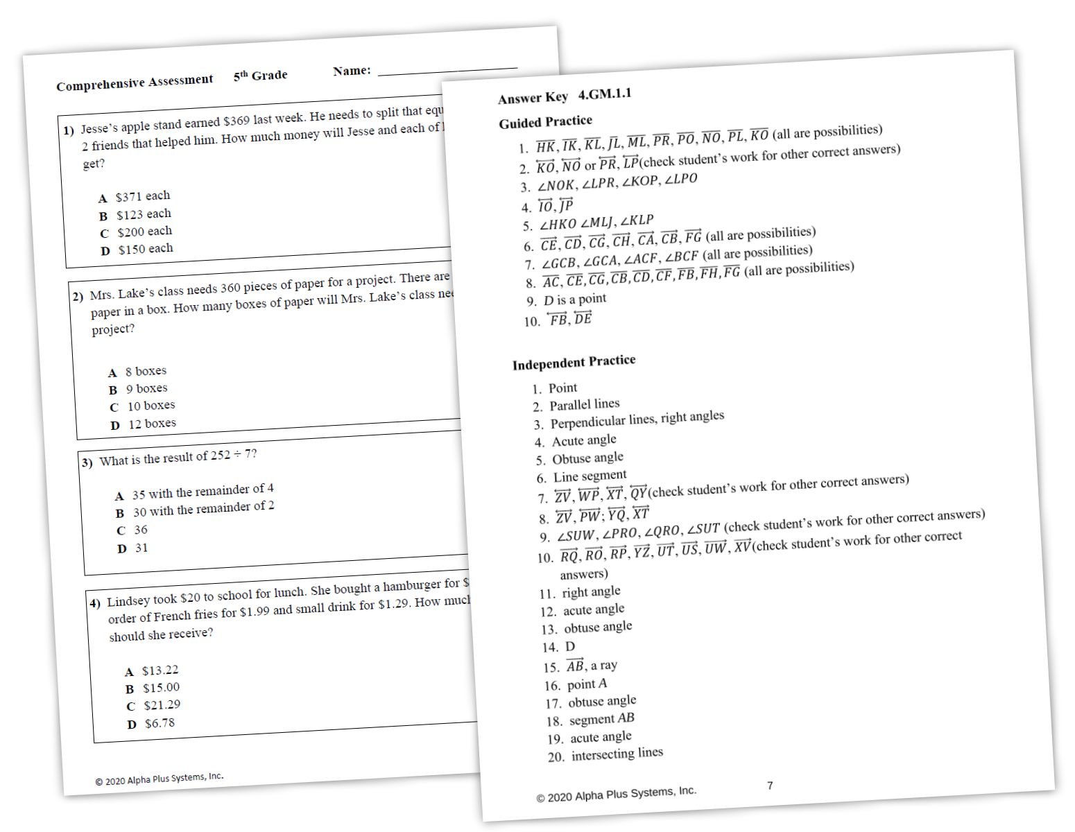 OAS Math Book Comprehensive Assessment, Answer Key